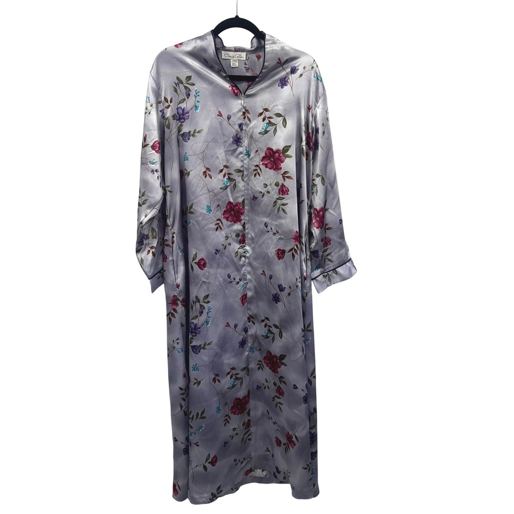 Vintage Oscar de la Renta Lavender Floral Satin Nightgown House Dress Lounger L